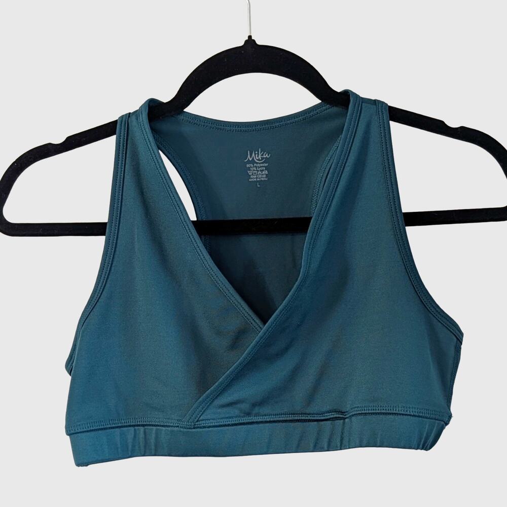 Mika Wrap Front Sports Bra Large Low Impact Yoga Pilates Green Athleisure